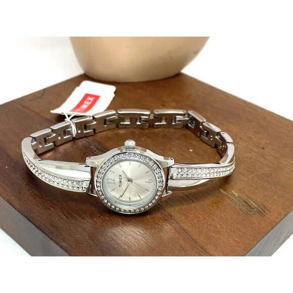 Timex Women's Watch TW2T58000 Quartz Gemmed Silver Dial Stainless Steel 23mm - Picture 8 of 14